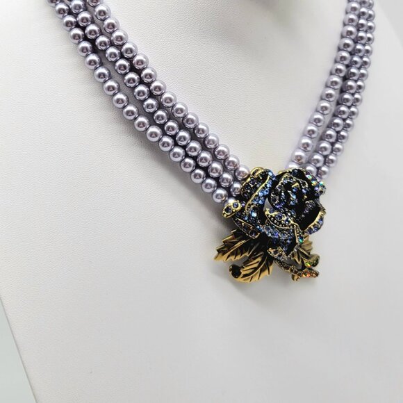 Heidi Daus Tanzanite Swarovski Crystal Rose with Triple Strand Blue Pearls - Picture 7 of 9